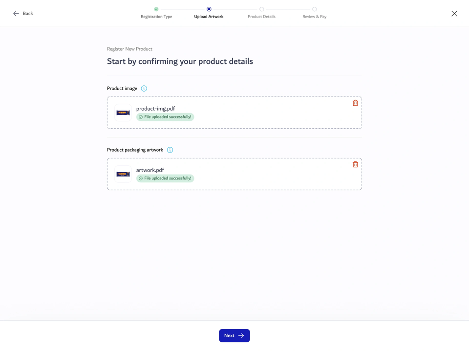 Upload product and packaging artwork